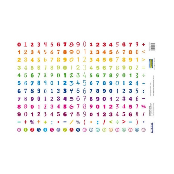 240 db-os matricakészlet számokkal, betűkkel, többszínű