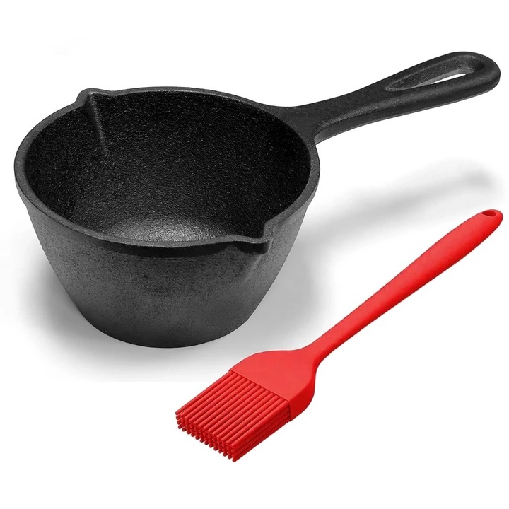 Tigaie de gatit din fonta pentru marinare, cu pensula de silicon 0, 5 litri