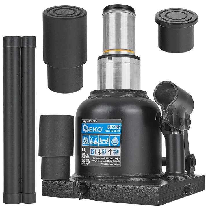 Cric hidraulic in 2 trepte cu profil redus, 12 T, Geko G02282