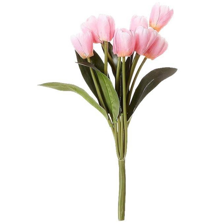 Изкуствени цветя, лалета, букет от 7 стръка, 37 см, розови