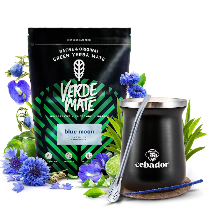 Комплект за чай Йерба Мате, Verde Mate Blue Moon 500g, Метална термочаша PRO 250ml