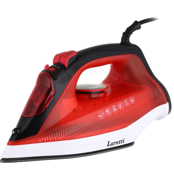 Laretti LR-CC8326 vasaló, 2400 W, Átlátszó víztartály: 320 ml, Fényjelző, Vízkő- és csepegésgátló rendszer, Száraz / gőz vasalás, Gőz- és hőmérsékletválasztó, Túlmelegedés elleni védelem, Tapadásmentes lemez