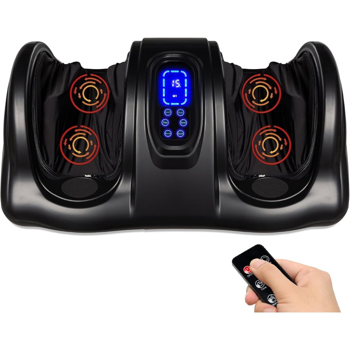 RELAXO™ Dr.Feet PLUS Професионален масажор за крака Биометричен 3D, LCD сензорен екран/Дистанционно управление, Терапевтична рефлексология, Дълбоко месене и търкаляне, Мулти-масаж X 3, Автоматичен режим, Подобрява кръвообращението, Релаксация, Черен