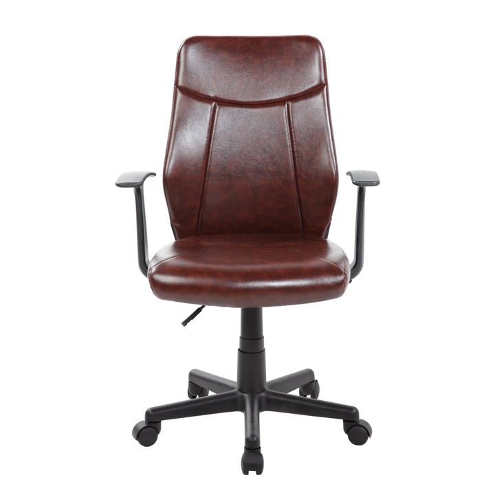 Kiwari Maya irodai szék, PU és PVC felület, PP karok, közös mechanizmus, fekete emelő, nylon talp, barna