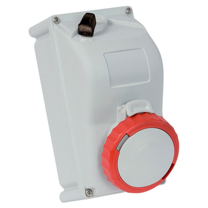 Priza Industriala Perete, Retro Electrica®, FANTON, 90x180mm, nterblocabila, Montaj Aparent, 3P+N+E, 16A, 380-415V, IP67, 6h, Priza Trifazata Pentru Utilaje Industriale, Protectie Apa Si Praf, Carcasa Rezistenta Pentru Exterior, Rosu/Gri