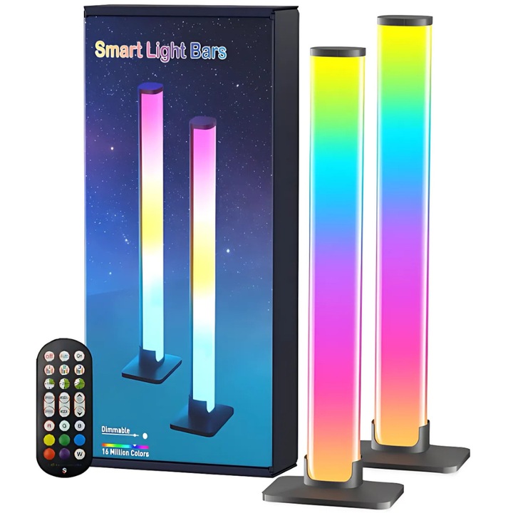 Комплект от 2 интелигентни LED светлинни ленти Promerco®, интерактивен дизайн, вграден микрофон, сменяеми светлини за музикален звук, RGB ефекти, USB свързаност, твърдо, стабилно, дифузно редуване на цветовете, димиране, дистанционно управление