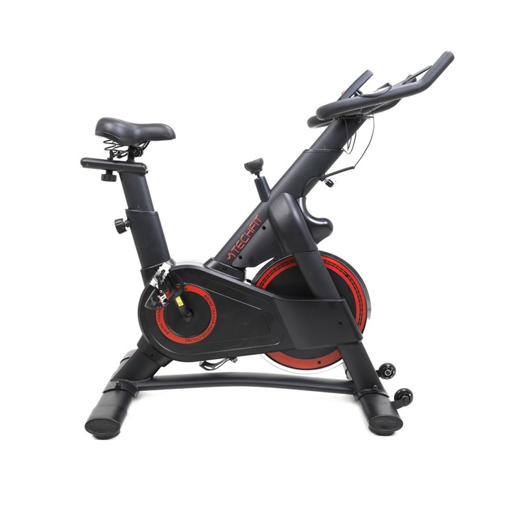 Полупрофесионален велоергометър TECHFIT SBK8000, 20 кг система с маховик, Bluetooth, 200 кг потребител, транспортни колела, поставка за телефон/таблет