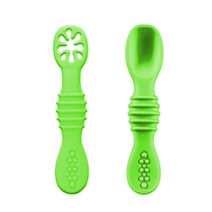 Set 2 pre-lingurite pentru diversificare si intarcare, 4-24 luni, silicon fara BPA, striatii antialunecare, verde inchis, bebeLOGIC™