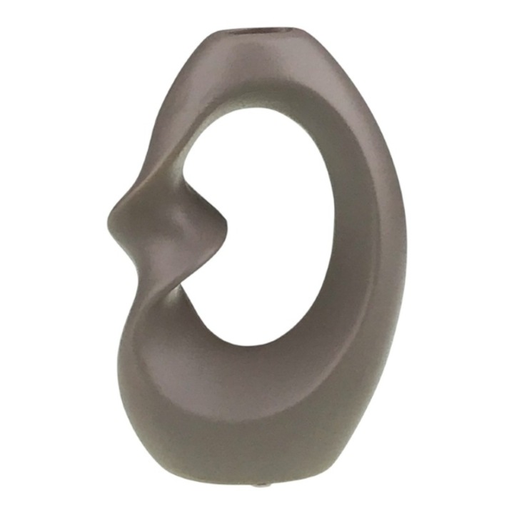 Vaza decorativa din ceramica cu gaura la mijloc. 14X21 cm gri