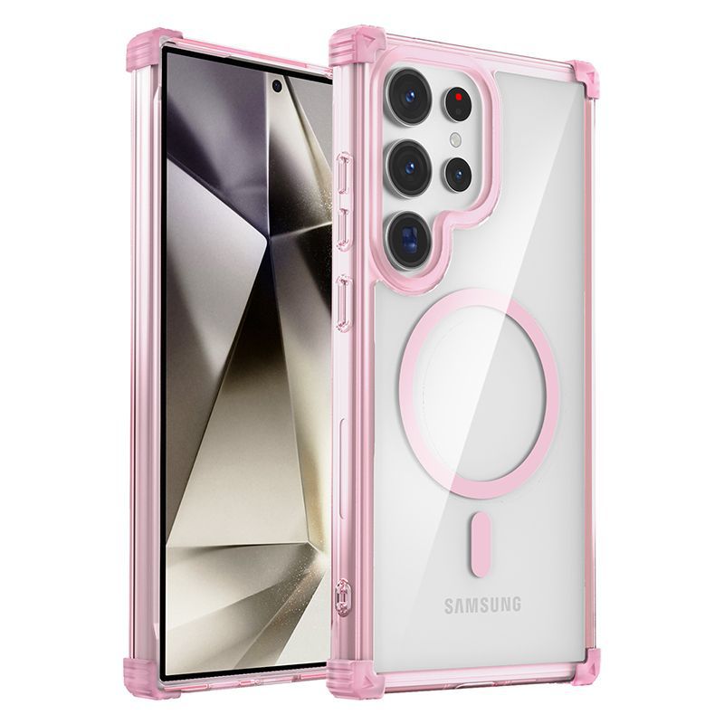Husa compatibila cu Samsung Galaxy S25 Ultra, YSBER, pentru telefon mobil cu protectie pentru camera, Tehnologie MagSafe, rezistenta la socuri, Roz