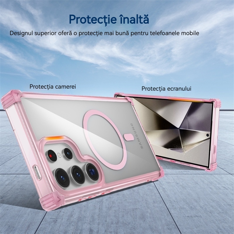 Husa compatibila cu Samsung Galaxy S25 Ultra, YSBER, pentru telefon mobil cu protectie pentru camera, Tehnologie MagSafe, rezistenta la socuri, Roz