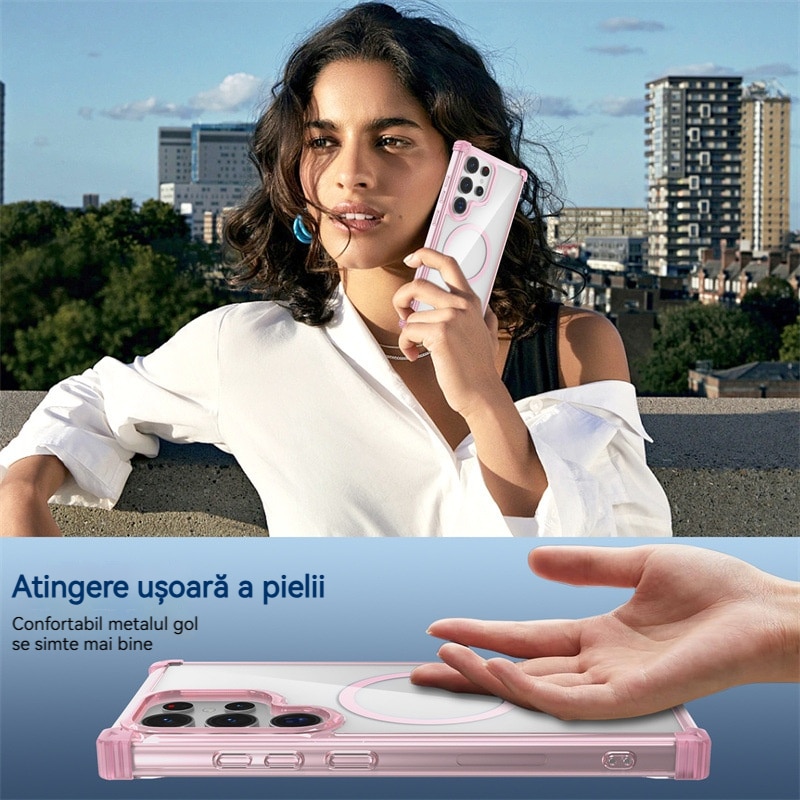 Husa compatibila cu Samsung Galaxy S25 Ultra, YSBER, pentru telefon mobil cu protectie pentru camera, Tehnologie MagSafe, rezistenta la socuri, Roz