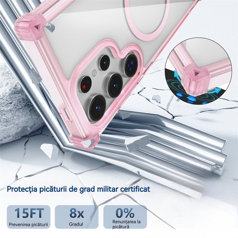 Husa compatibila cu Samsung Galaxy S25 Ultra, YSBER, pentru telefon mobil cu protectie pentru camera, Tehnologie MagSafe, rezistenta la socuri, Roz