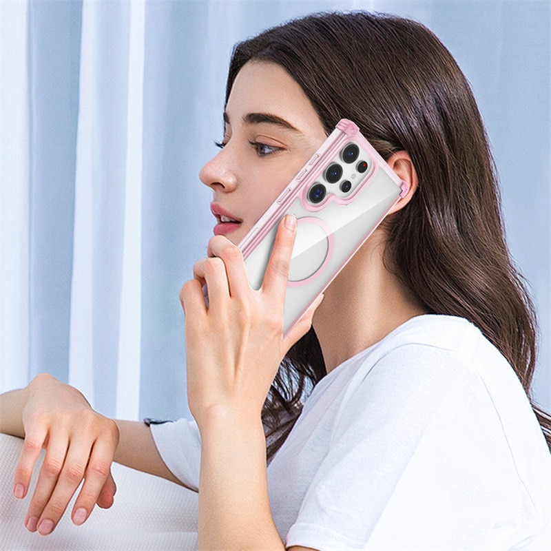 Husa compatibila cu Samsung Galaxy S25 Ultra, YSBER, pentru telefon mobil cu protectie pentru camera, Tehnologie MagSafe, rezistenta la socuri, Roz