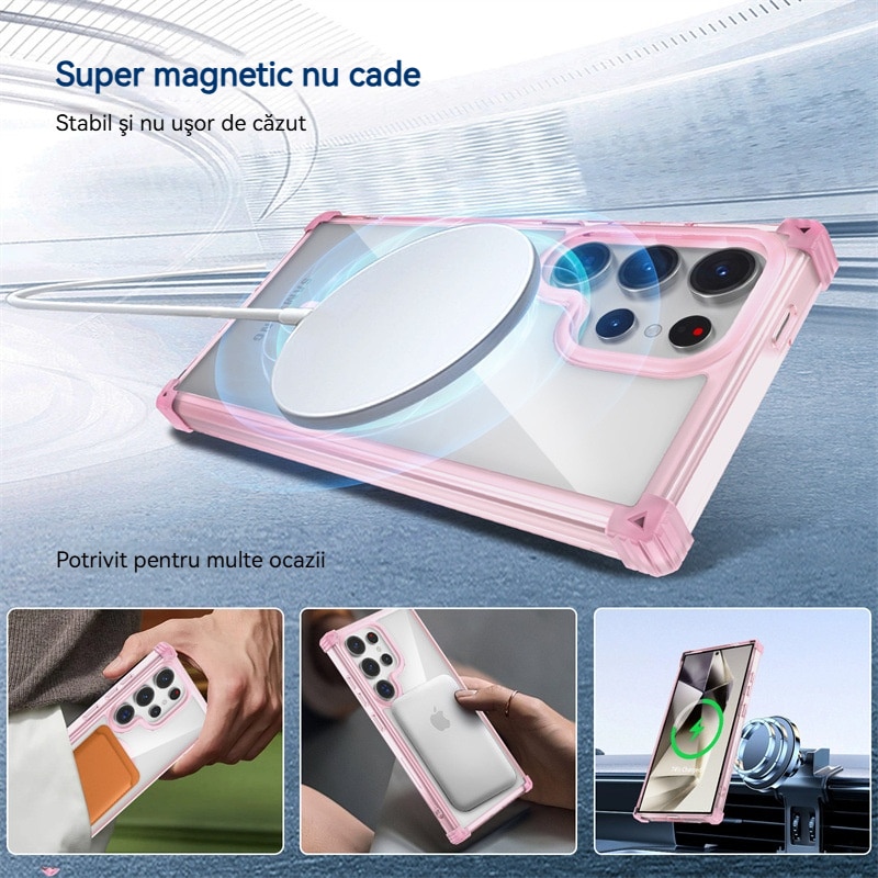 Husa compatibila cu Samsung Galaxy S25 Ultra, YSBER, pentru telefon mobil cu protectie pentru camera, Tehnologie MagSafe, rezistenta la socuri, Roz