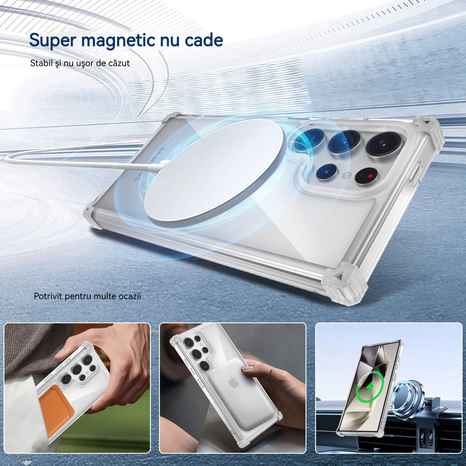 Husa compatibila cu Samsung Galaxy S25 Ultra, YSBER, pentru telefon mobil cu protectie pentru camera, Tehnologie MagSafe, rezistenta la socuri, Transparent
