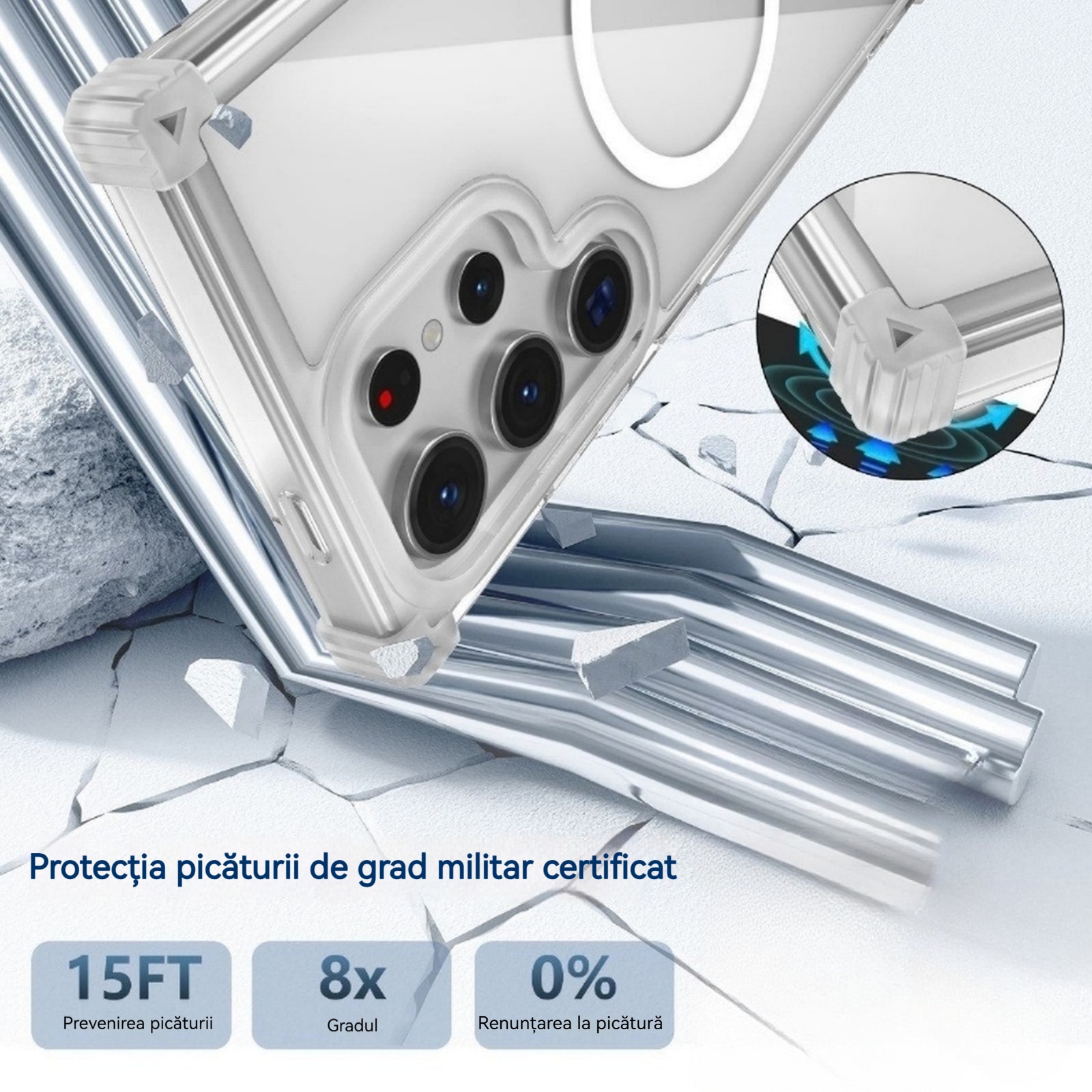 Husa compatibila cu Samsung Galaxy S25 Ultra, YSBER, pentru telefon mobil cu protectie pentru camera, Tehnologie MagSafe, rezistenta la socuri, Transparent