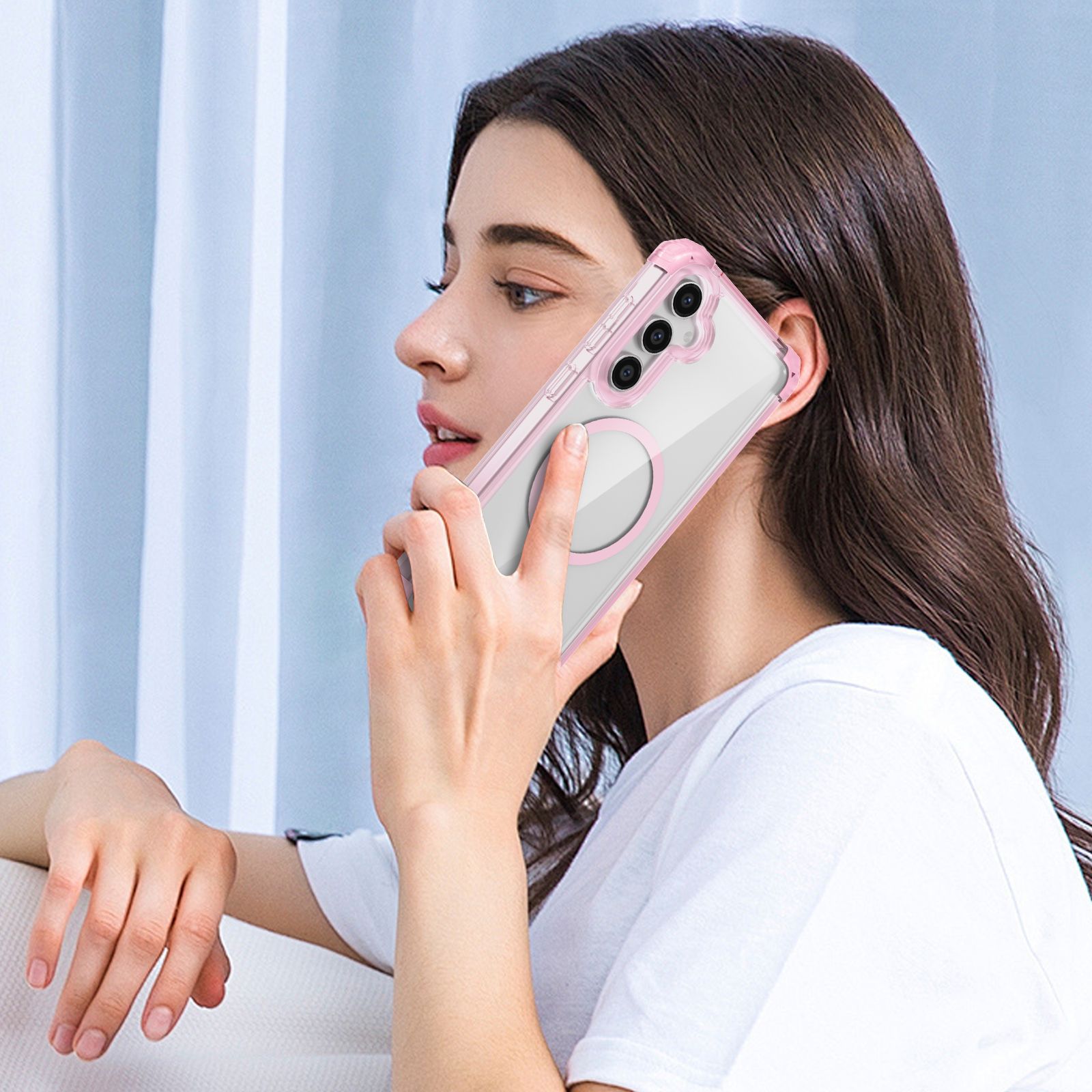 Husa compatibila cu Samsung Galaxy S25, YSBER, pentru telefon mobil cu protectie pentru camera, Tehnologie MagSafe, rezistenta la socuri, Roz