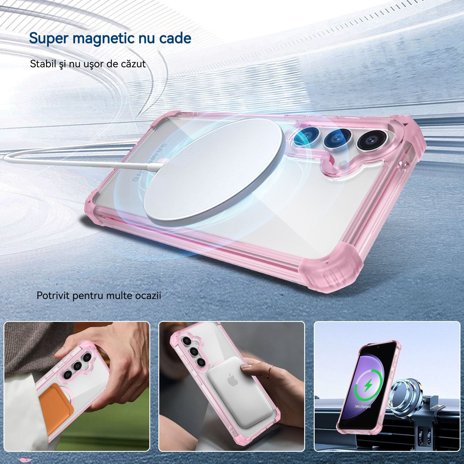 Husa compatibila cu Samsung Galaxy S25, YSBER, pentru telefon mobil cu protectie pentru camera, Tehnologie MagSafe, rezistenta la socuri, Roz