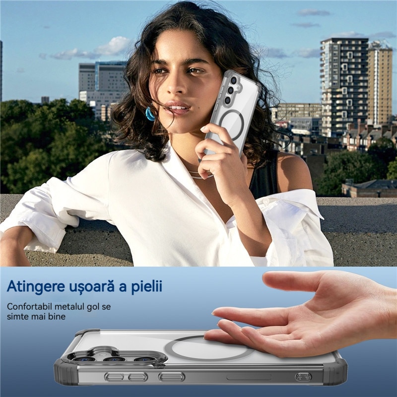 Husa compatibila cu Samsung Galaxy S25+, YSBER, pentru telefon mobil cu protectie pentru camera, Tehnologie MagSafe, rezistenta la socuri, Negru