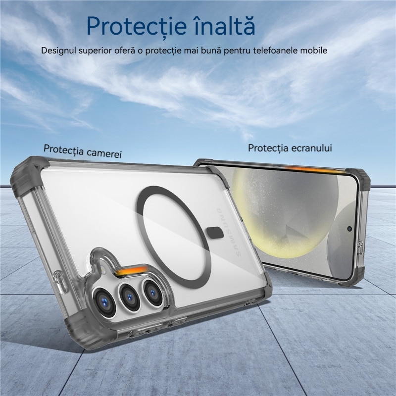 Husa compatibila cu Samsung Galaxy S25+, YSBER, pentru telefon mobil cu protectie pentru camera, Tehnologie MagSafe, rezistenta la socuri, Negru