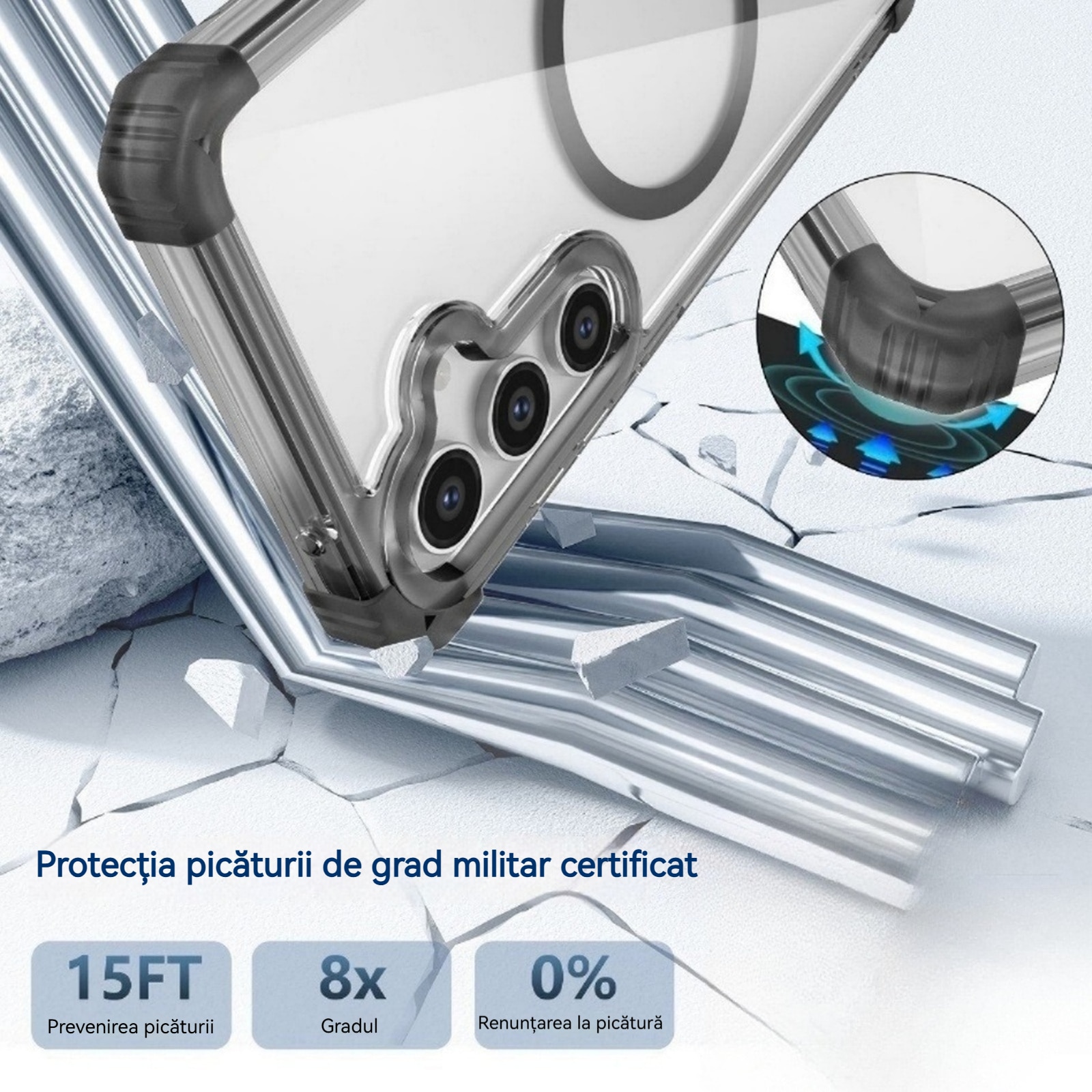 Husa compatibila cu Samsung Galaxy S25+, YSBER, pentru telefon mobil cu protectie pentru camera, Tehnologie MagSafe, rezistenta la socuri, Negru