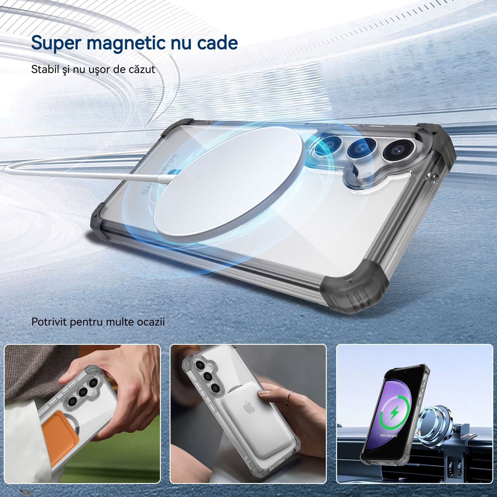 Husa compatibila cu Samsung Galaxy S25+, YSBER, pentru telefon mobil cu protectie pentru camera, Tehnologie MagSafe, rezistenta la socuri, Negru