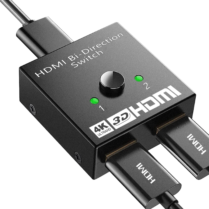 HDMI сплитер адаптер, превключвател. Поддържа двупосочен избор, 4K/3D/1080P 1 вътрешен 2 външни, ръчно управление, съвместим с PS3/PS4/Nintendo Switch/Xbox/DVD плейър и др.