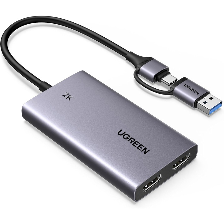 HDMI-USB-C/USB-A videorögzítő kártya, 4K hurokkimenet, 2K 30 Hz-es felvétel, Plug & Play, élő közvetítés, kompatibilis okostelefonnal, konzollal, DSLR kamerával, laptoppal, Windows PC-vel, macOS-szel, Linuxszal