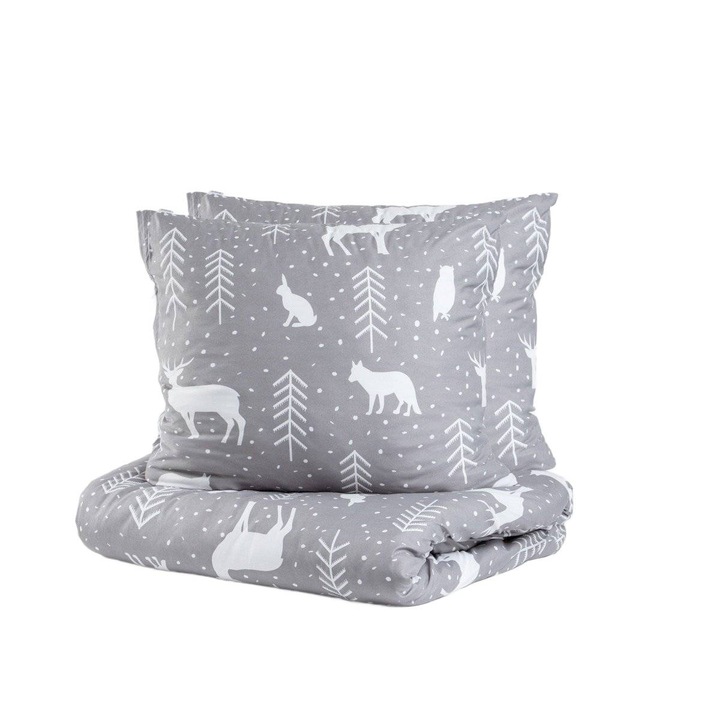 Set lenjerie de pat RENO, Homla, microfibra, husa pilota 160x200cm, 2 fete perna 70x80cm, gri deschis/alb