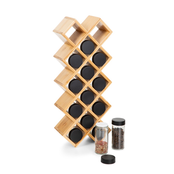 Set 14 recipiente condimente, Homla, suport de bambus 42x17x9,5 cm