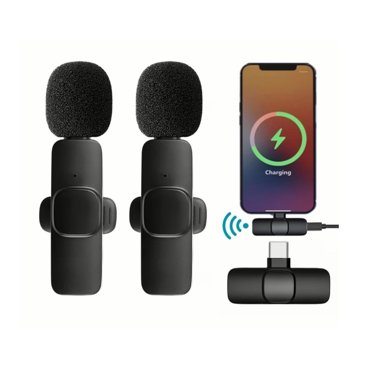 Gallér stílusú mikrofon, vezeték nélküli, clip on, zajcsökkentő funkcióval - iOS