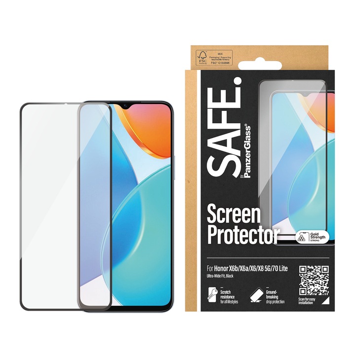 Стъклен протектор SAFE за Honor X6a, X6b, X6, X8 5G, 70 Lite, UWF, Прозрачен