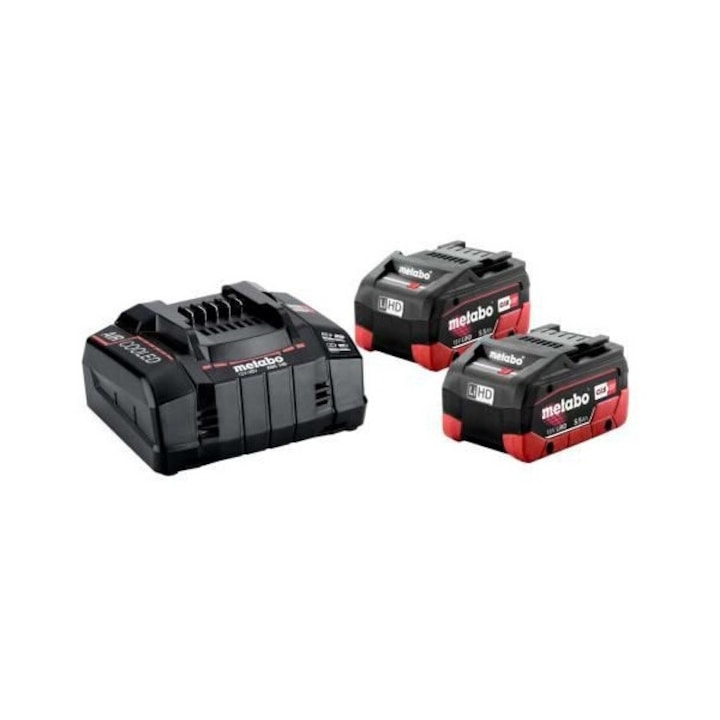 Set 2 acumulatori, Metabo, 18V, 5.5Ah, cu incarcator ASC 145, negru/rosu