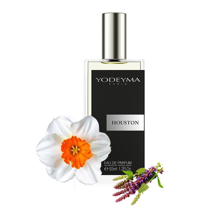 Yodeyma Houston Eau de Parfum férfiaknak, zsálya, nárcisz és Palo de Rosa árnyalatai, kifinomult és hiteles férfinak, 50 ml