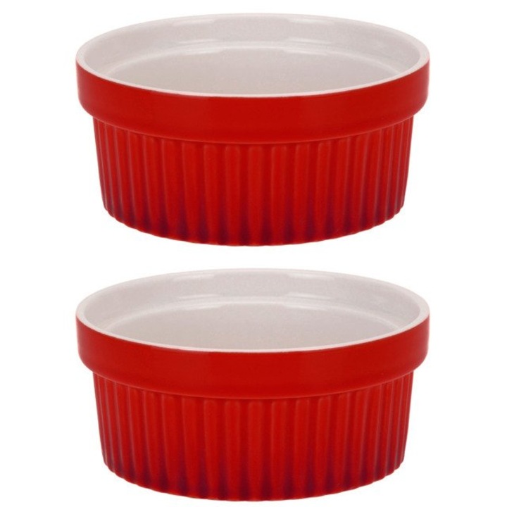 Színes kerámia tálkák, multifunkciós kokilák 260 ml, 2 db, piros