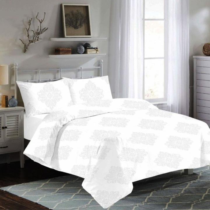 Dupla ágyneműhuzat, 100% pamut, 4 db, 220x240 cm, DeLuxe Pucioasa, Lorena fehér