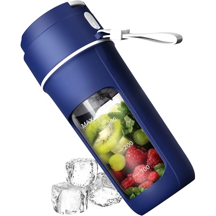 Преносим блендер KILDY PRO™, 340 ml, 10 3D остриета, 55 W, 18 000 RPM, USB-C акумулаторна батерия, силиконова защита, многофункционален, самопочистващ се, смути, млечен шейк, фреш, зеленчуци и плодове + 3 безплатни аксесоара, син