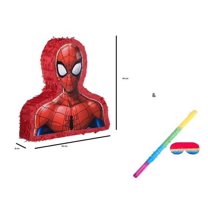 Pinata de Petrecere Spiderman cu 30 de Jucarii + Bata si Ochelari VENITIVO®, dimenisuni 44 x 36 x 8 cm