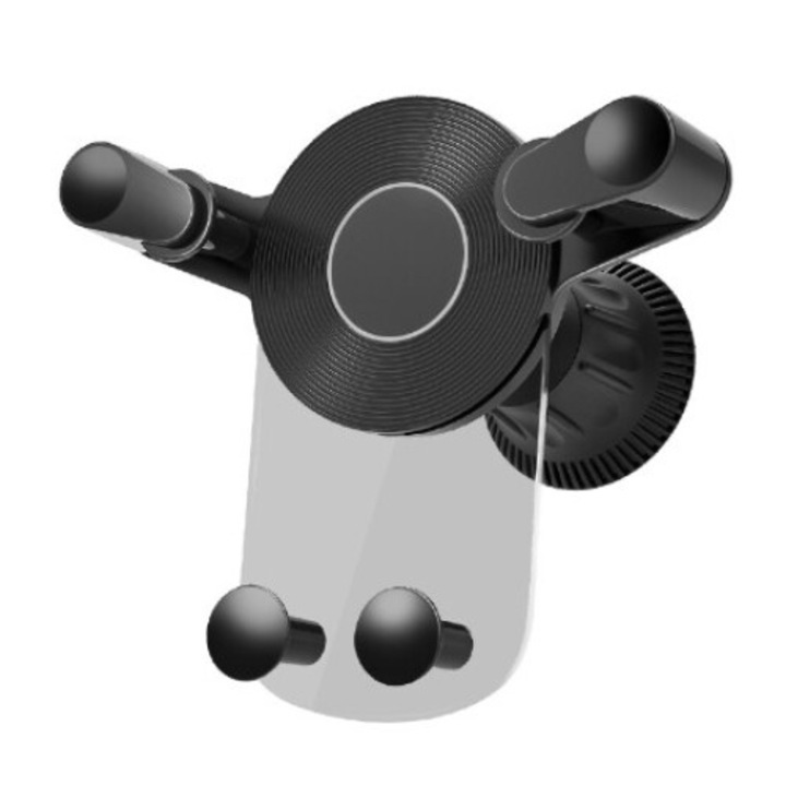 Autós telefontartó, Flippy, szellőzéshez, ABS, klipszekkel, forgatható, 12x9,5x12 cm, fekete-átlátszó