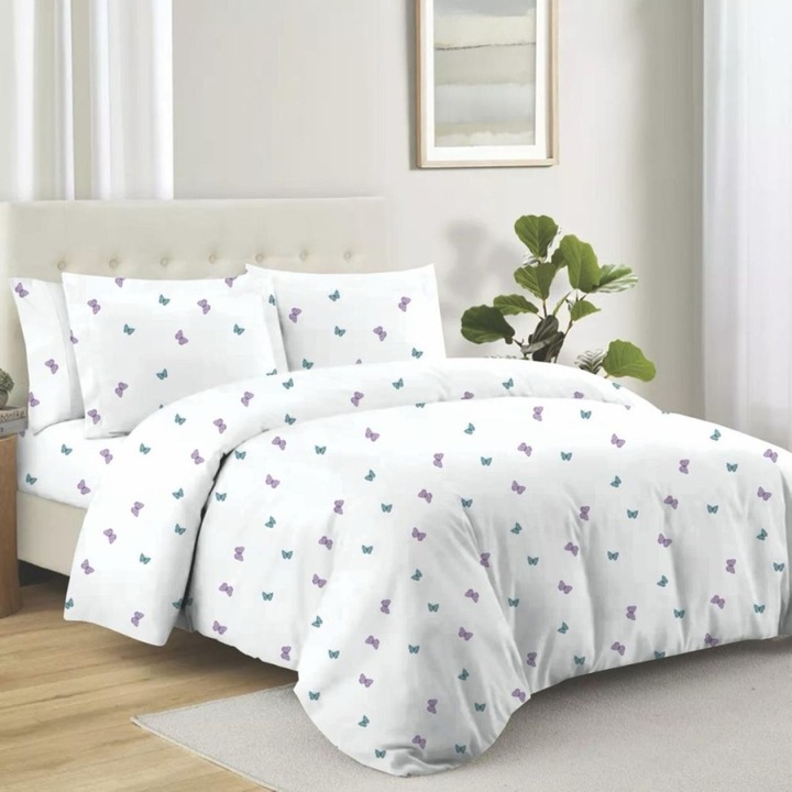 Dupla ágynemű pillangós, 100% pamut, 4 db, 220x240 cm, DeLuxe Pucioasa, Della