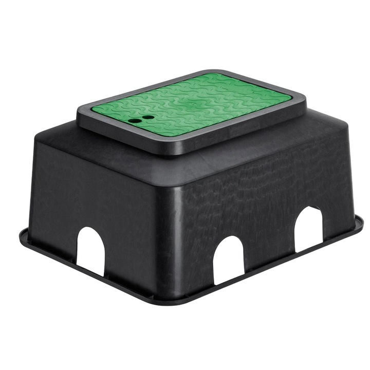 Camin rectangular electrovalva, 52 x 26 cm, polipropilena, negru/verde