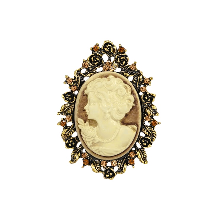 Златна брошка с камея модел 13, в кутия за бижута