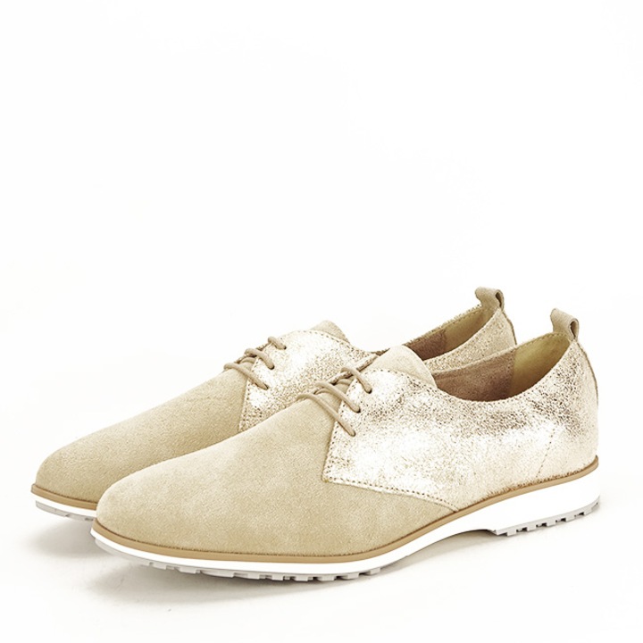 Pantofi oxford din piele naturala bej Selena 01 10055, Bej