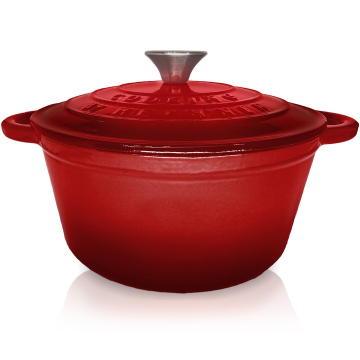Oala cu capac Cooking by Heinner Red Line, fonta emailata, 22 x 9.5 cm, 2.9 L