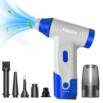 Suflanta aer comprimat portabila, functie aspirator, POKKO BLOWER, indicator baterie, turbo fan, 140000 RPM, 4 trepte de putere, baterie 2500mAh, USB-C, alb