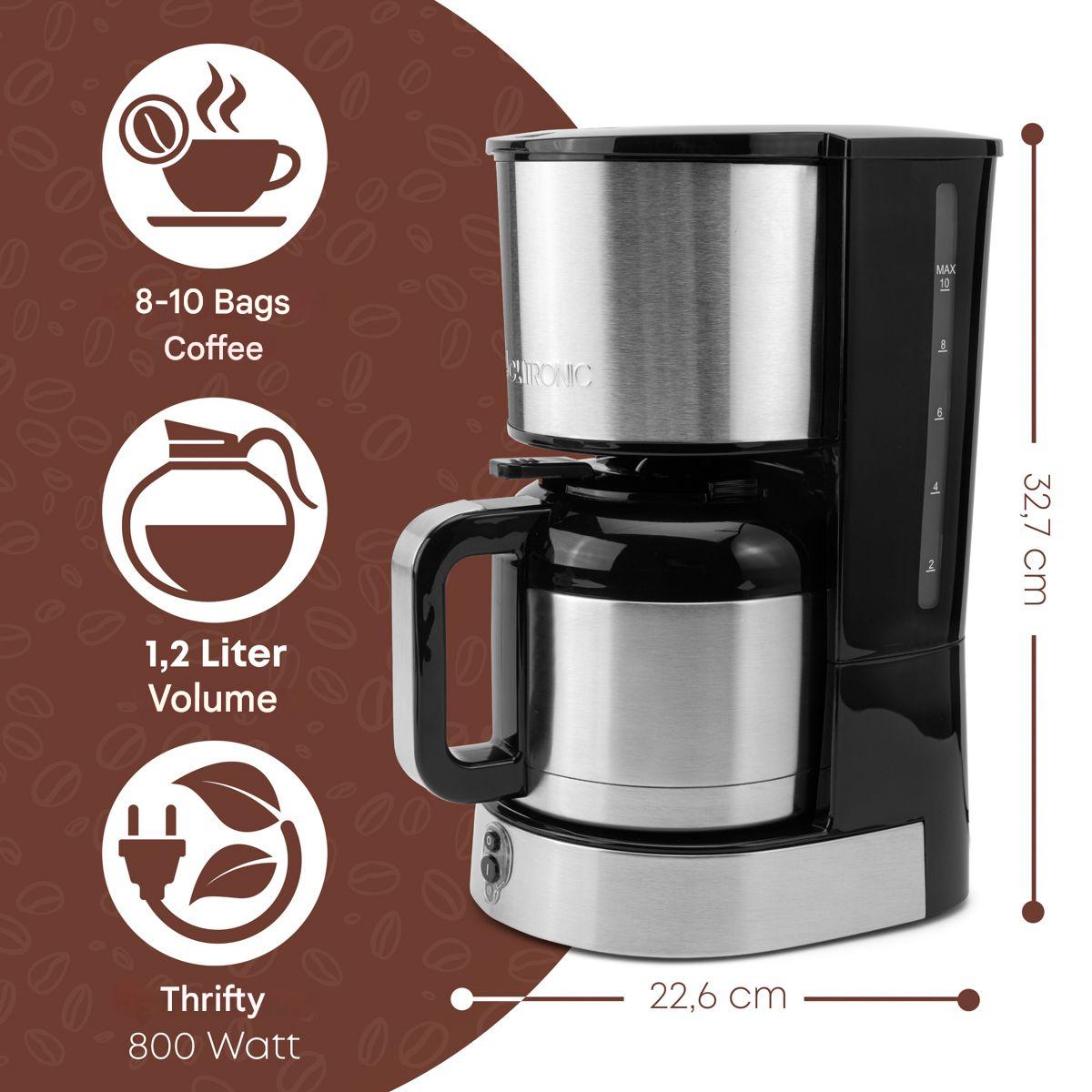 Cafetiere Clatronic KA 3805, inox, termos 1.2L, 800W, set