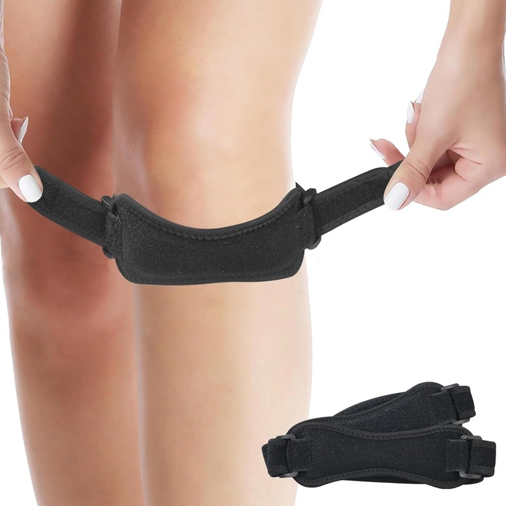 Curea pentru genunchi pentru dureri de genunchi, pachet de 2, stabilizator rotula Suport curea pentru genunchi pentru drumetii, fotbal, baschet, alergare, saritori Genunchi, tenis, tendinita, volei si genuflexiuni