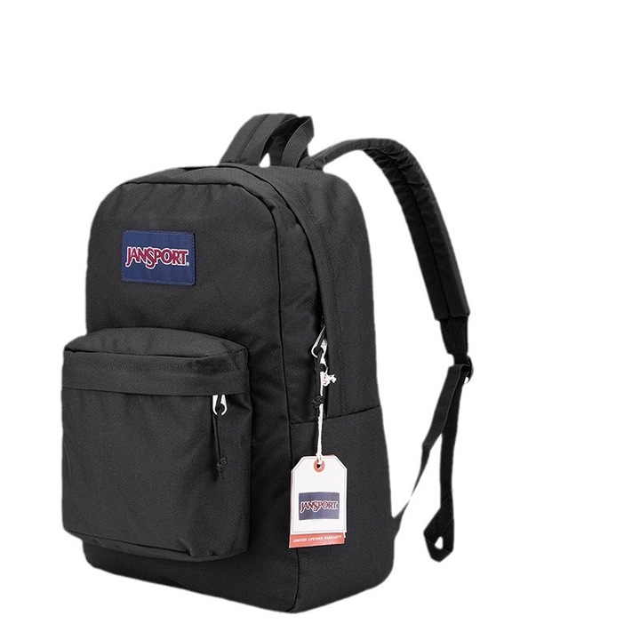 JanSport hátizsák, könnyű és tartós, elülső zsebbel és belső zsebekkel, fekete, 42 x 33 x 21 cm