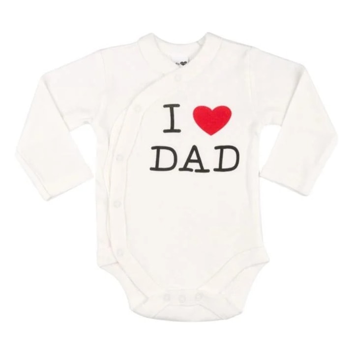 Body Bebe pentru Baiat din Bumbac Alb ”I Love Dad" 0-6 Luni